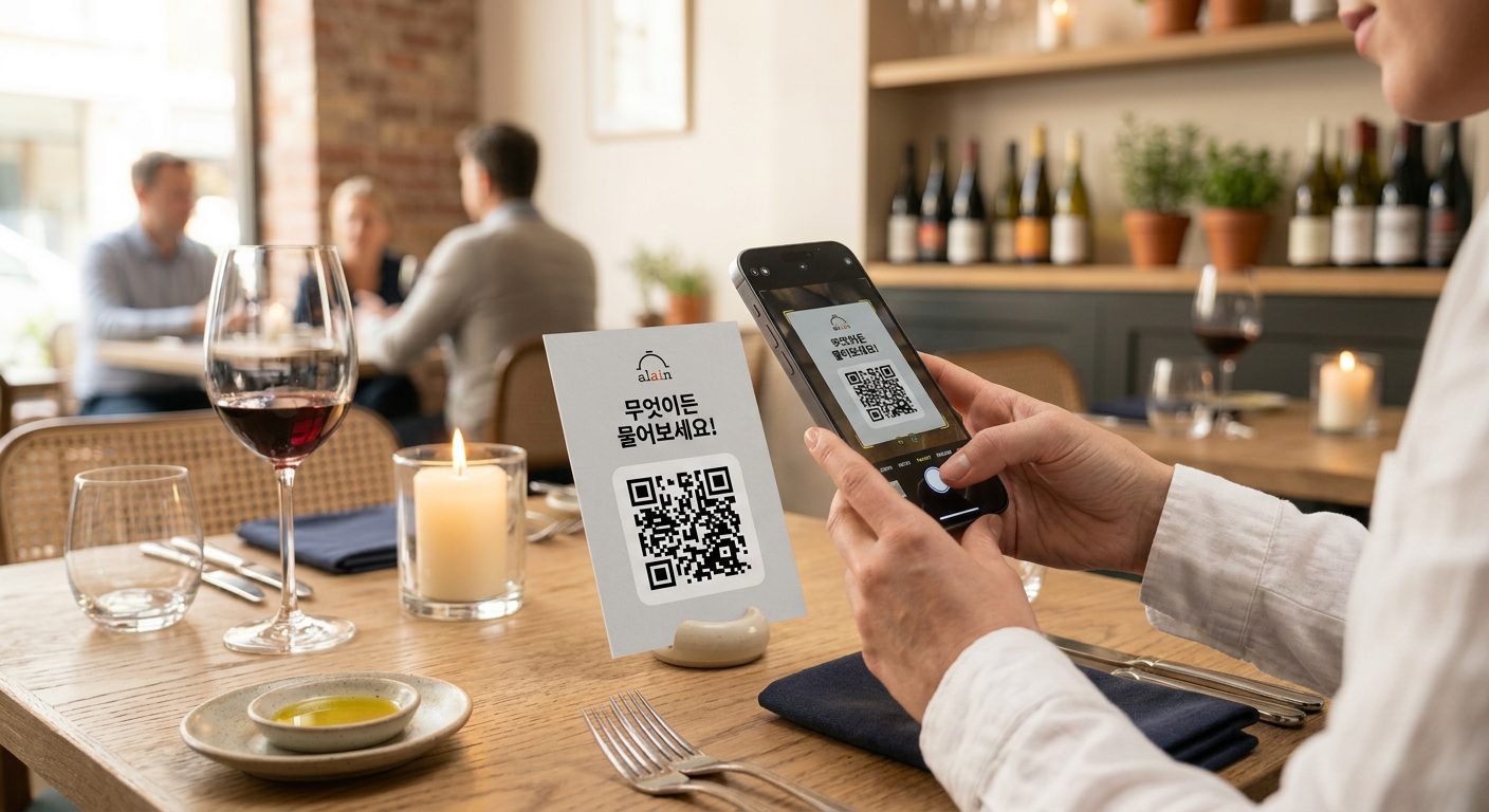 Customer scanning Alain QR code at restaurant